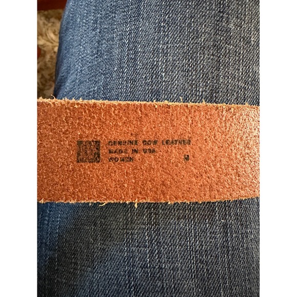 Genuine Leather Double Ring Belt Solid Brass Buckle Cognac Brown Made in USA M - Picture 8 of 8